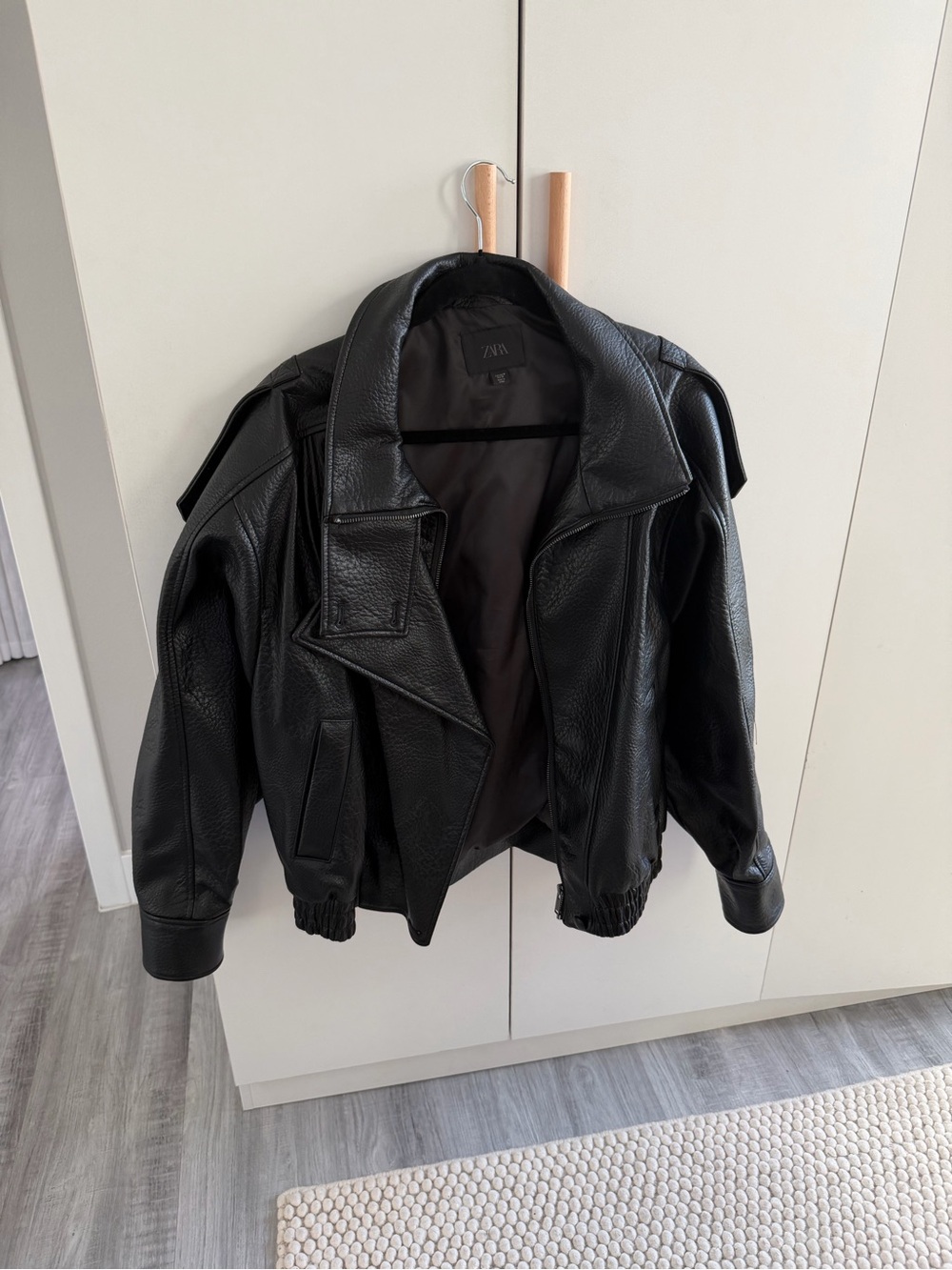 Zara Black Faux Leather Trucker Jacket